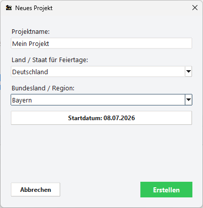 Neues Projekt erstellen